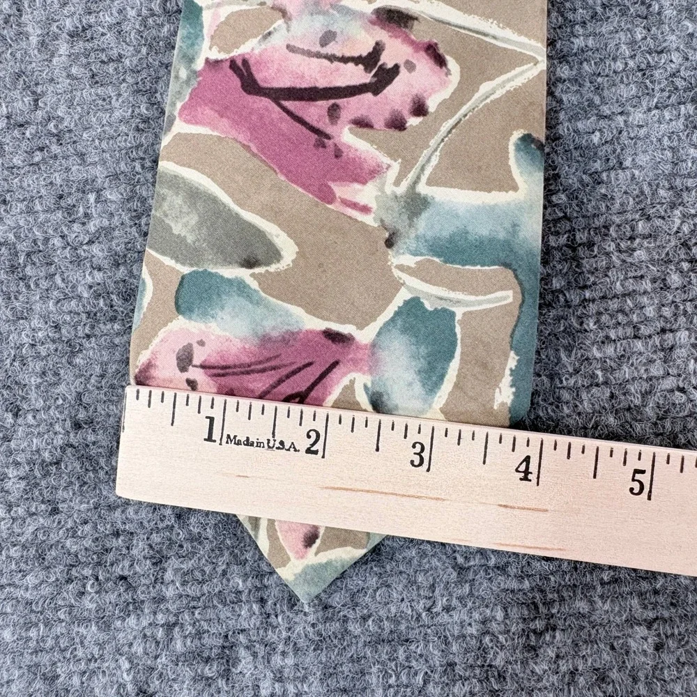 VTG Polo Ralph Lauren Silk Tie Watercolor Floral Tan Teal Mauve Hand Made USA